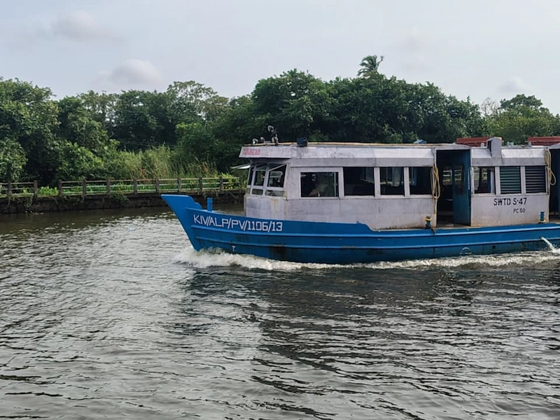 Public ferry boat transporting passengers across Vembanad Lake on the Kumarakom Muhamma route